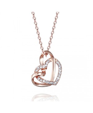 Monemel Swarovski Taşlı Çift Kalp Rose Gold Kolye (Altın Kaplama)