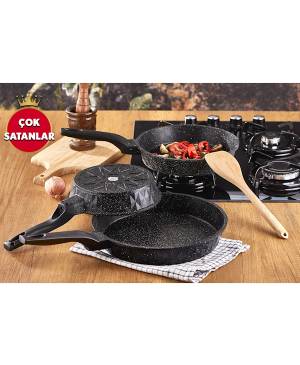 Taç Triton 3'lü Tava Set Siyah 