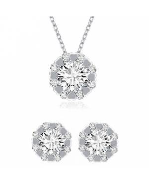 Monemel Kristal Taşlı Kolye ve Küpe Set (Gümüş)