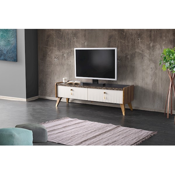 Lotus Tv Sehpası Ceviz-Ekru-Mermer Lotus Tv Sehpası Ceviz-Ekru-Mermer