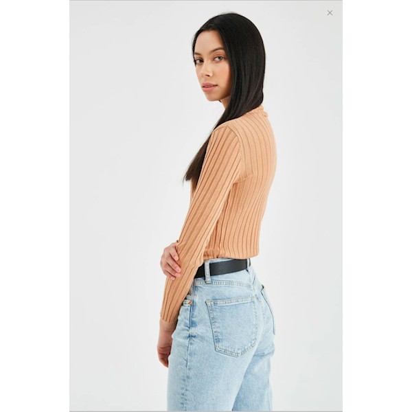 Camel Rengi Fitilli Triko Bluz Camel Rengi Fitilli Triko Bluz