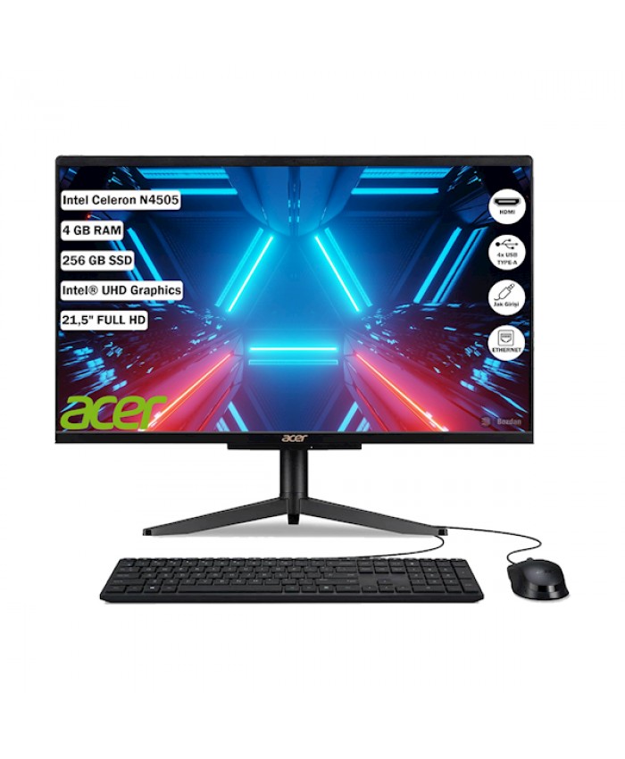 Acer C22-1600 DQ.BHJEM.002 Celeron N4505 4Gb Ram 256Gb Ssd Uhd Graphics 21.5" Freedos All İn One Pc