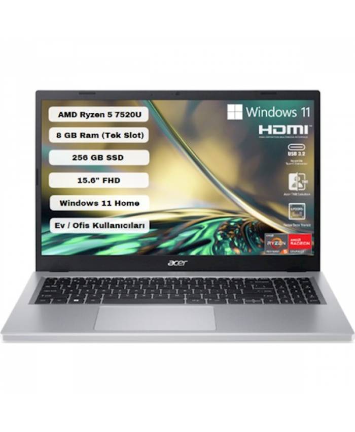 Acer A315-24P R5-7520U  İşlemcili 8 Gb Ram 256 Sdd Win11 15.6" Notebook