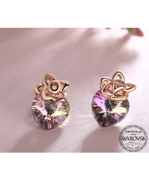 Swarovski Mor Taşlı Kalp Gümüş Küpe (Altın Kaplama)