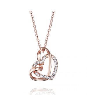 Swarovski Taşlı Çift Kalp Rose Gold Kolye (Altın Kaplama)