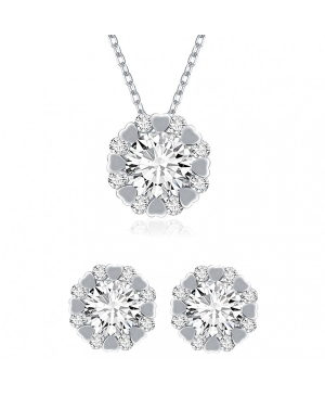 Monemel Kristal Taşlı Kolye ve Küpe Set (Gümüş)