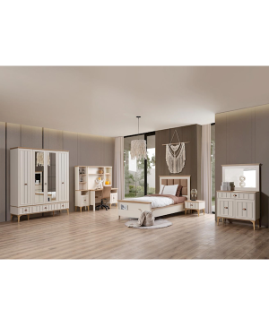 Bella 4 Kapaklı Genç Odası Takımı / 4 Kap. Dolap - Başlıklı Karyola - Ç.Masası Alt