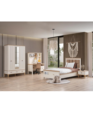 Bella 3 Kapaklı Genç Odası Takımı / 3 Kap. Dolap - Başlıklı Karyola - Ç.Masası Alt