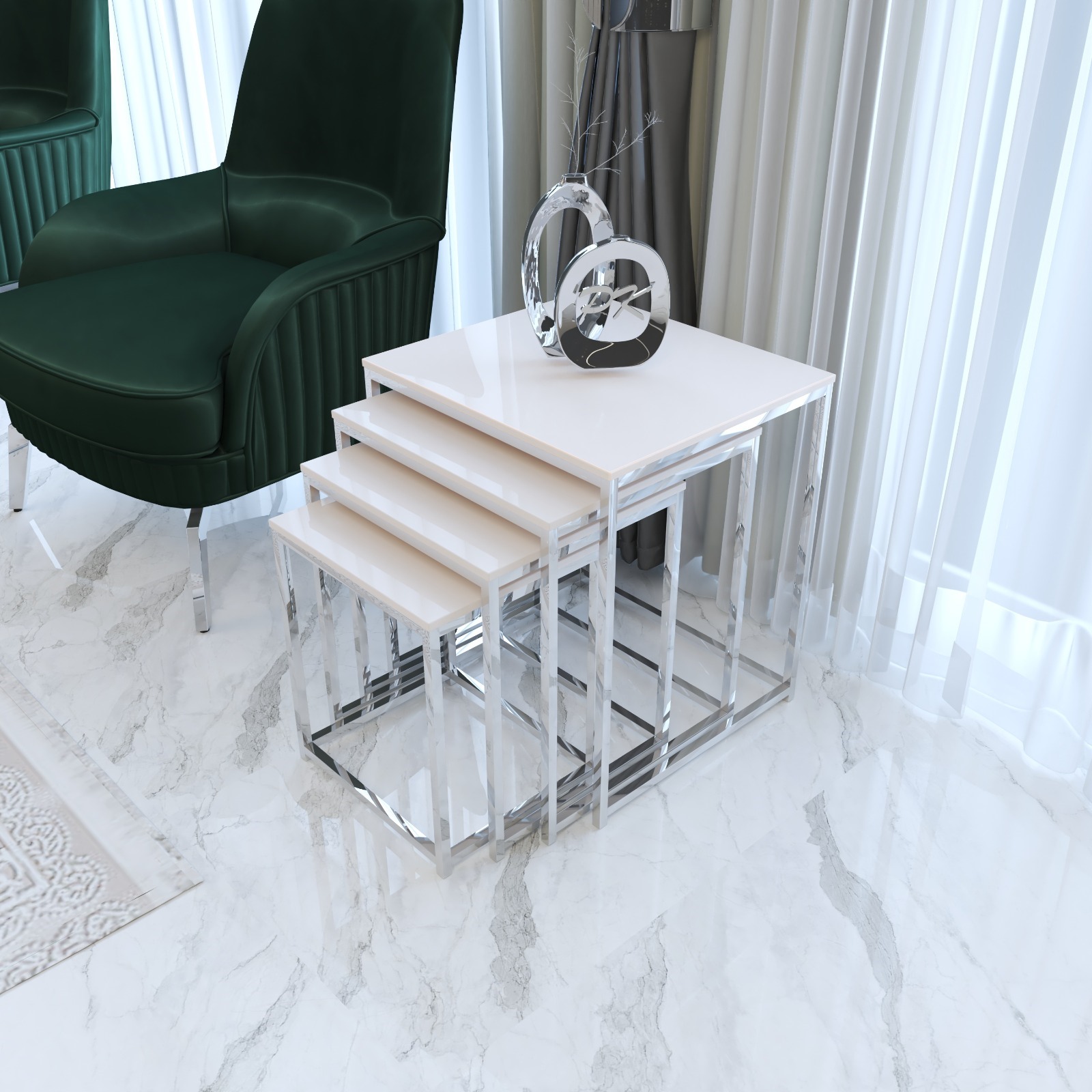 Pukka Duru 4'lü Zigon Sehpa (gümüş - Krem Mdf) Pukka Duru 4'lü Zigon Sehpa (gümüş - Krem Mdf)