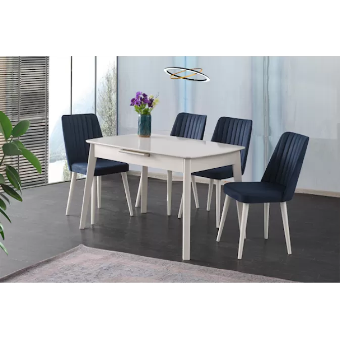 Selvi 552 Ece Masa Takımı Ekru - Ekru (4 Ad. Milano Ekru - Lacivert Sandalye)