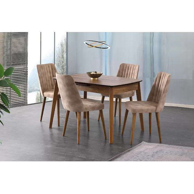 Selvi 554 Ece Masa Takımı Ceviz-Ceviz ( 4 Ad. Milano Ceviz - Kahve Sandalye )
