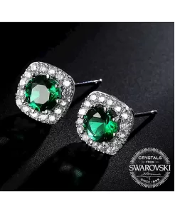 Yeşil Swarovski Taşlı Küpe (Altın Kaplama)