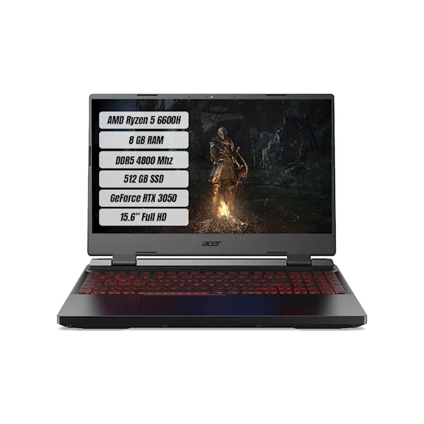 Acer Nitro 5 NH.QGXEY.001  R5-6600U 8 Gb Ram 512 SSD RTX-3050 Freedos Gaming 15,6"Notebook