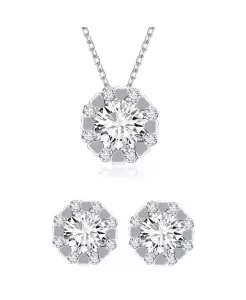 Monemel Kristal Taşlı Kolye ve Küpe Set (Gümüş)