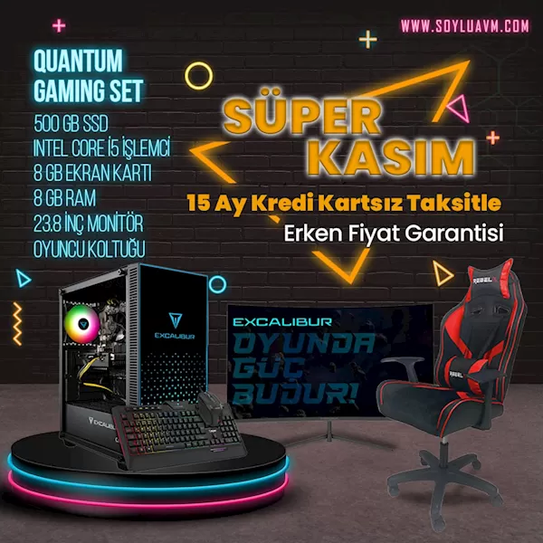 Excalibur Profesyonel Oyuncu Paketi (Gaming Kasa + Monitör + Oyucu Koltuğu)