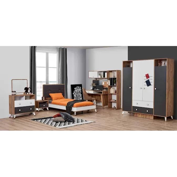 Smart 4 Kapaklı Genç Odası Takımı / 4  Kap. Dolap - Başlıklı Karyola - Ç.Masası Alt