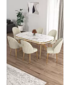 Cns 26 Tre Serisi Lak Panel Sabit Masa  + 6 Mara Kaplama Ayak Sandalye