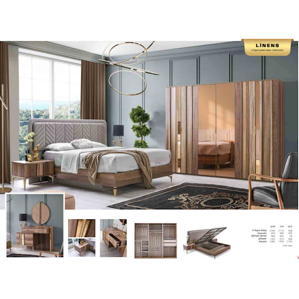 Linens Asia 6 Kapaklı Yatak Odasi Takımı ( Bazalı ) Linens Asia 6 Kapaklı Yatak Odasi Takımı ( Bazalı )
