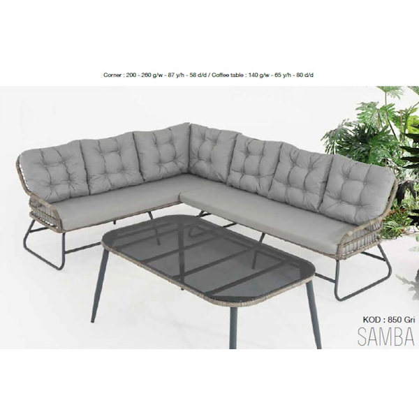 Capri Samba Köşe Koltuk+Sehpa 850 Gri (200cmX260cm) Capri Samba Köşe Koltuk+Sehpa 850 Gri (200cmX260cm)