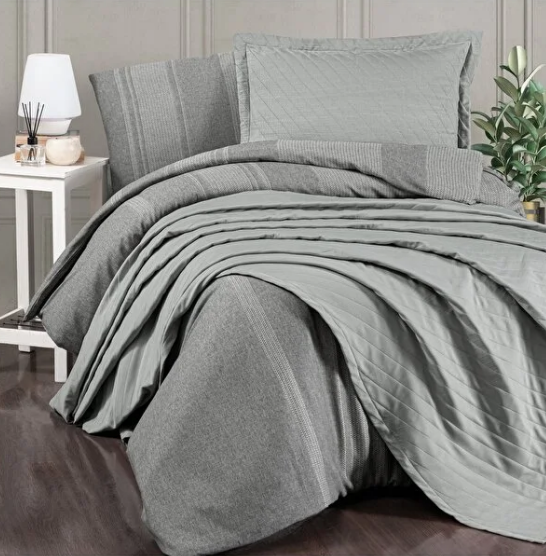 Schafer Soho Tek Kişilik Yatak Örtüsü & Nevresim Set -5 Parça -gri