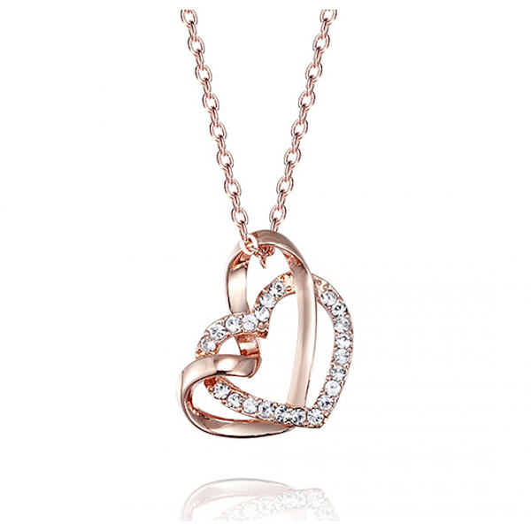 Monemel Swarovski Taşlı Çift Kalp Rose Gold Kolye (Altın Kaplama)