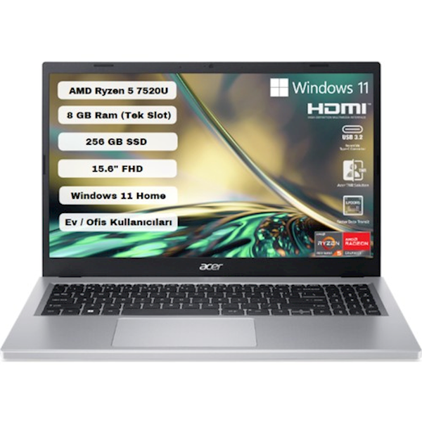 Acer A315-24P R5-7520U İşlemcili 8 Gb Ram 256 Sdd Win11 15.6 Acer A315-24P R5-7520U İşlemcili 8 Gb Ram 256 Sdd Win11 15.6