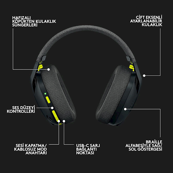 Logitech G435 Lightspeed Kablosuz Mikrofonlu Kulak Üstü Oyuncu Kulaklığı Siyah Görseli