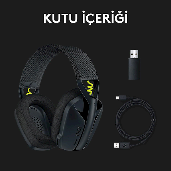 Logitech G435 Lightspeed Kablosuz Mikrofonlu Kulak Üstü Oyuncu Kulaklığı Siyah Görseli
