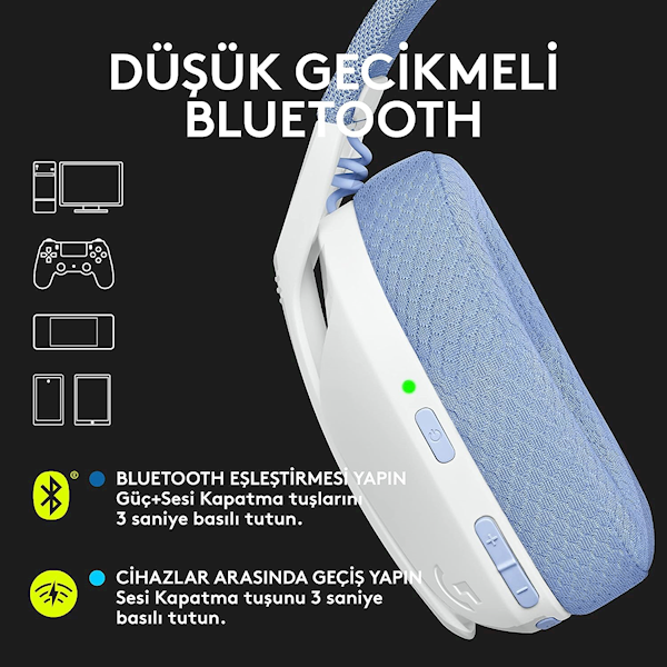 Logitech G435 Lightspeed Kablosuz Mikrofonlu Kulak Üstü Oyuncu Kulaklığı Beyaz Görseli