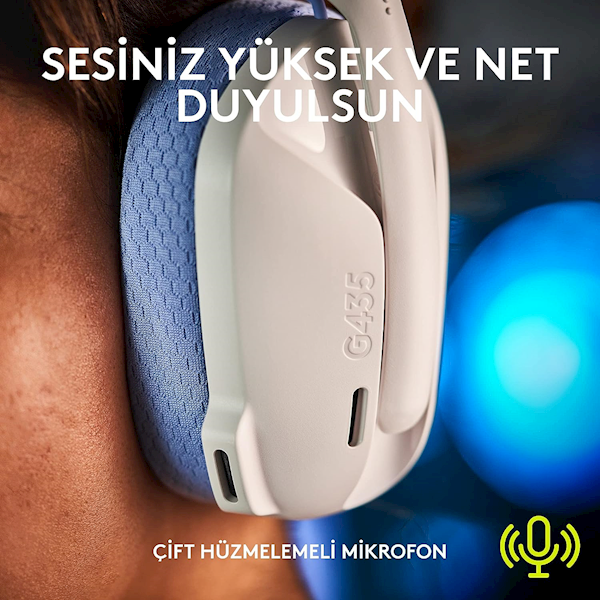 Logitech G435 Lightspeed Kablosuz Mikrofonlu Kulak Üstü Oyuncu Kulaklığı Beyaz Görseli