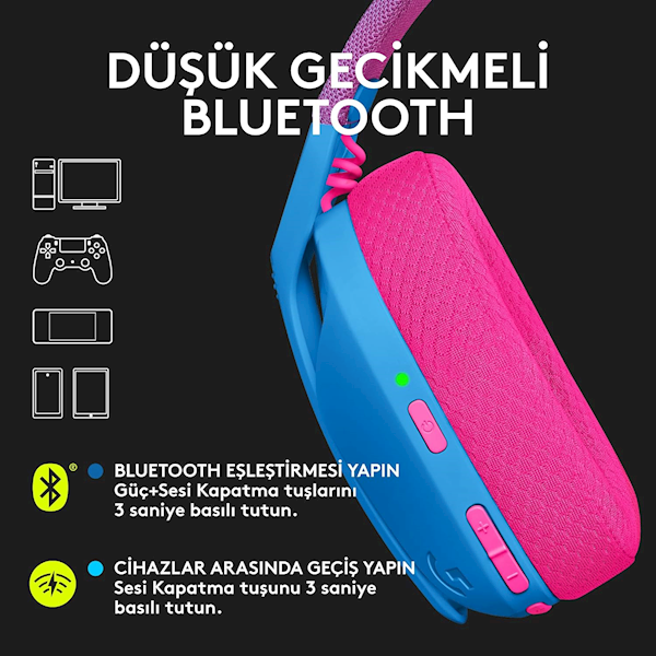 Logitech G435 Lightspeed Kablosuz Mikrofonlu Kulak Üstü Oyuncu Kulaklığı Mavi Görseli