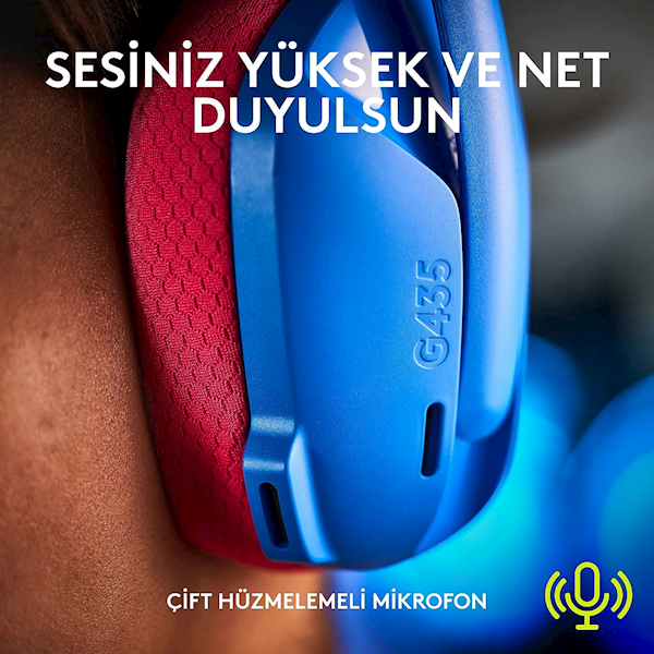 Logitech G435 Lightspeed Kablosuz Mikrofonlu Kulak Üstü Oyuncu Kulaklığı Mavi Görseli