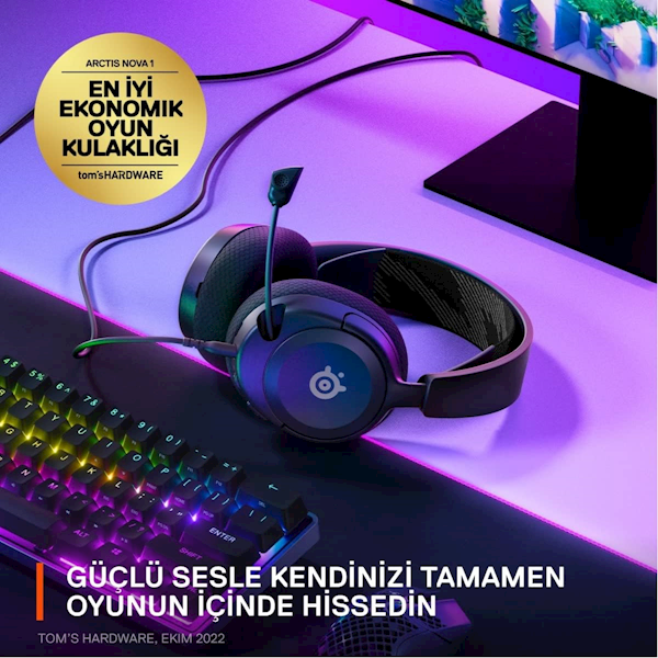 Steelseries Arctis Nova 1 Kablolu Mikrofonlu Kulak Üstü Oyuncu Kulaklığı Siyah Görseli