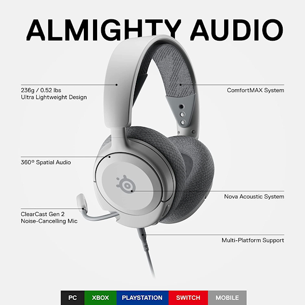 Steelseries Arctis Nova 1 Kablolu Mikrofonlu Kulak Üstü Oyuncu Kulaklığı Beyaz Görseli