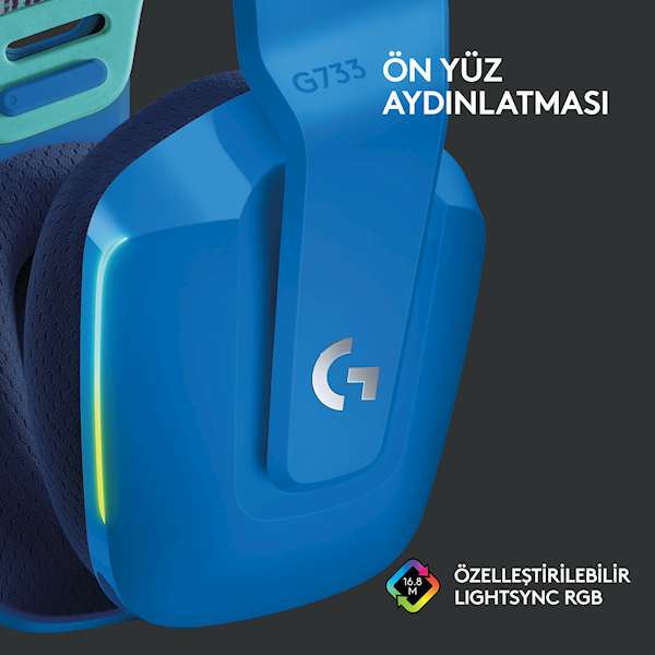 Logitech G733 7.1 981-000943 Kablosuz Mikrofonlu Kulak Üstü Oyuncu Kulaklığı Mavi Görseli
