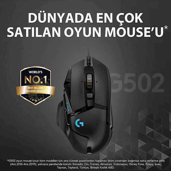 Logitech G502 Hero Rgb Kablolu Optik Oyuncu Mouse Görseli