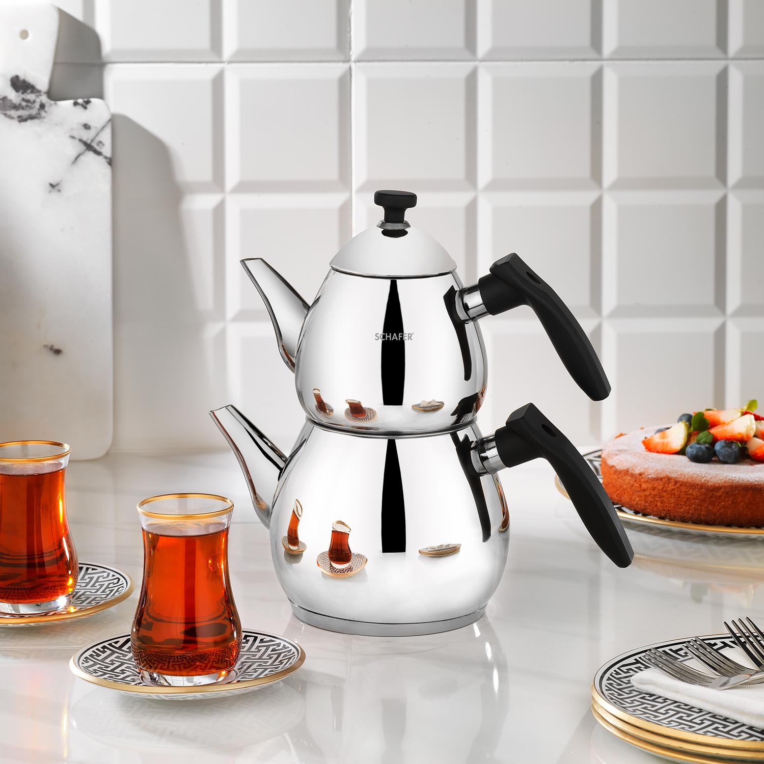 Schafer Tea Chef Küçük Boy Çaydanlık Takımı 4 Parça-siyah