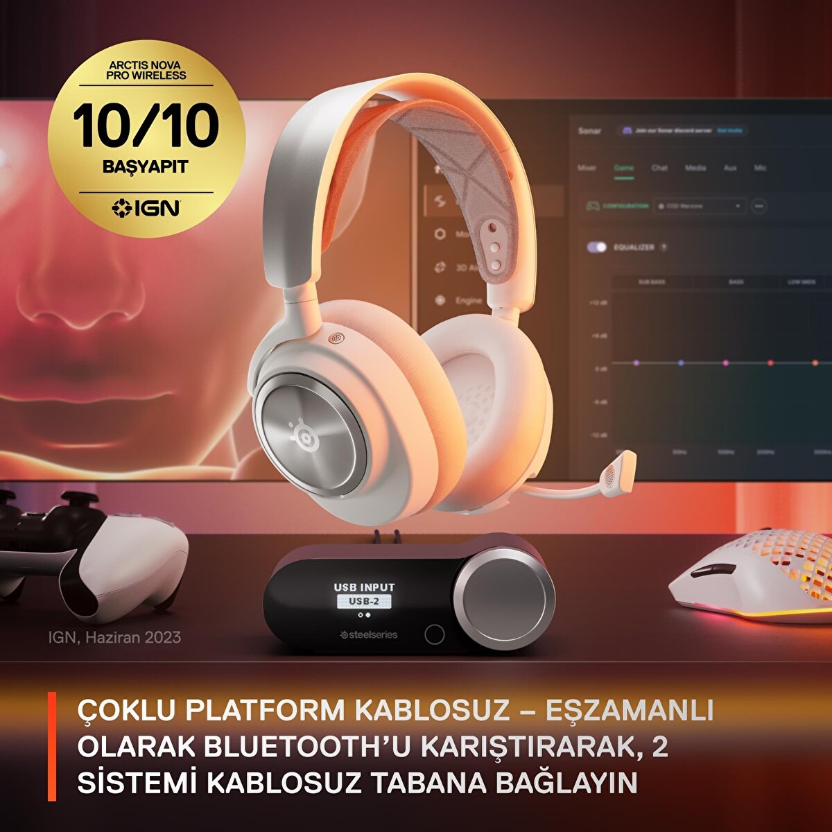 SteelSeries Arctis Nova Pro Kablosuz Kulak Üstü Oyuncu Kulaklığı Beyaz Görseli