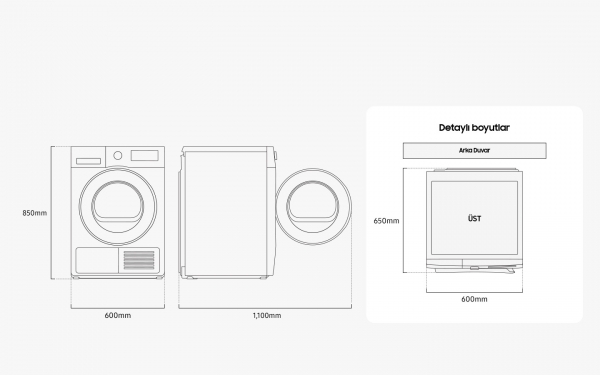 Samsung Dv90dg52a0aeah 9 Kg Çamaşır Kurutma Makinesi Beyaz Görseli