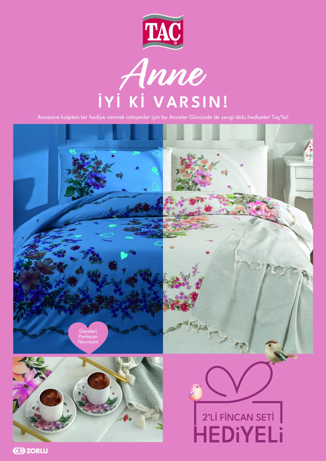 Taç 1000050634 Petunia Throwlu Rf Nevresim Çk Pembe-Fincan takımlı