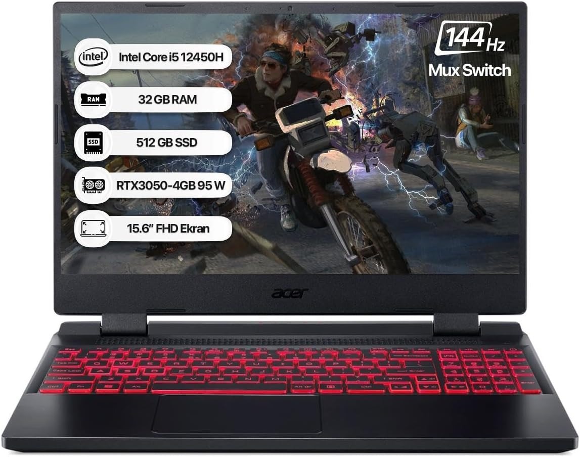 Acer Nitro 5  Nh.qfjey.00a-32/512 İ5-12450h 32gb 512 Gb Ssd Rtx3050 15.6