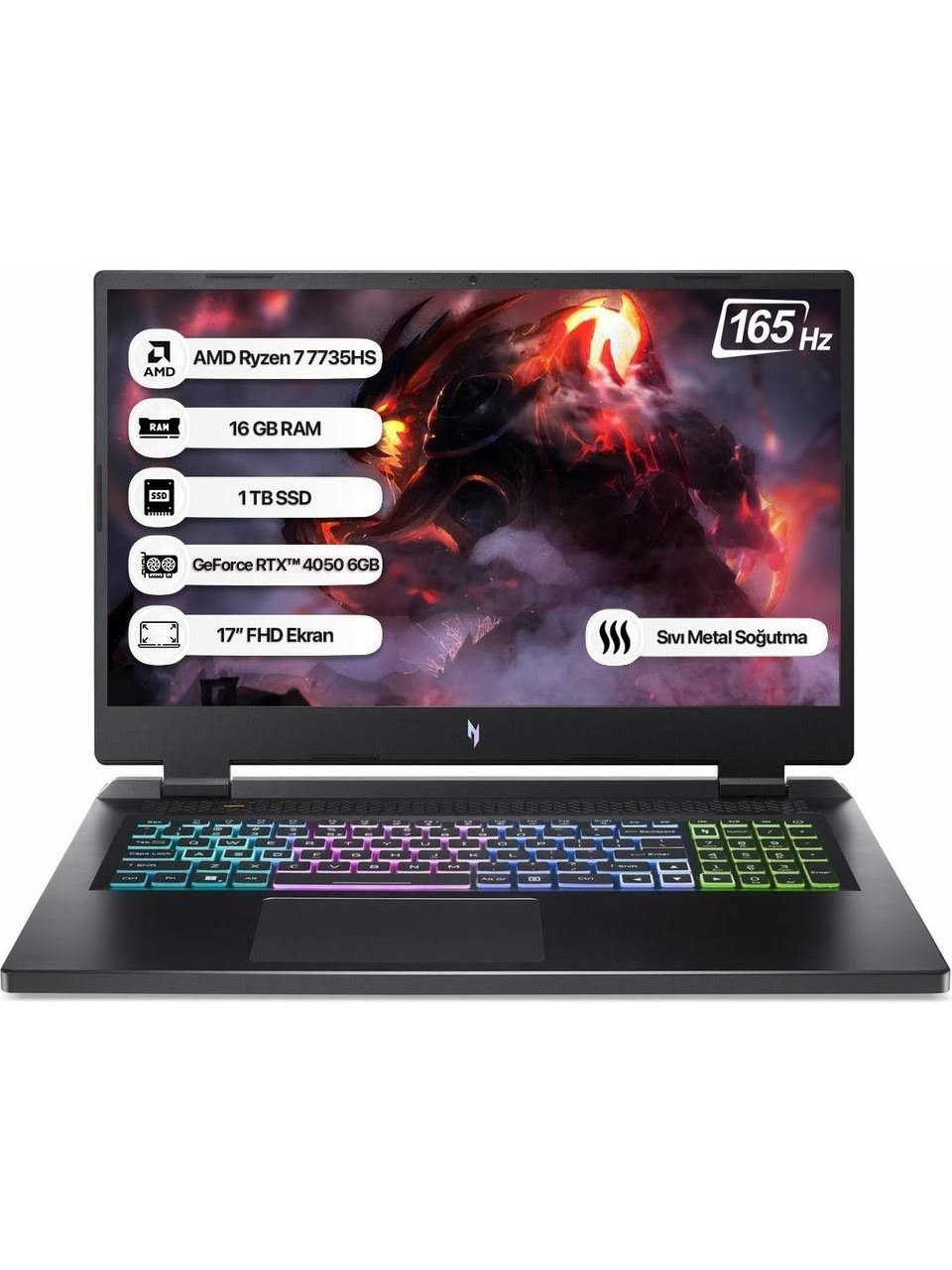 Acer Nitro 17 Nh.ql1ey.003-16 R7-7735hs 16gb 1tb Ssd Rtx4050-8gb 17.3