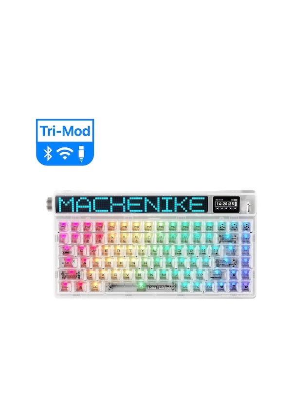 Machenike Kt84-b84w Tri-mode Gateron White Switch Lcd Rgb Beyaz İngilizce Gaming Klavye