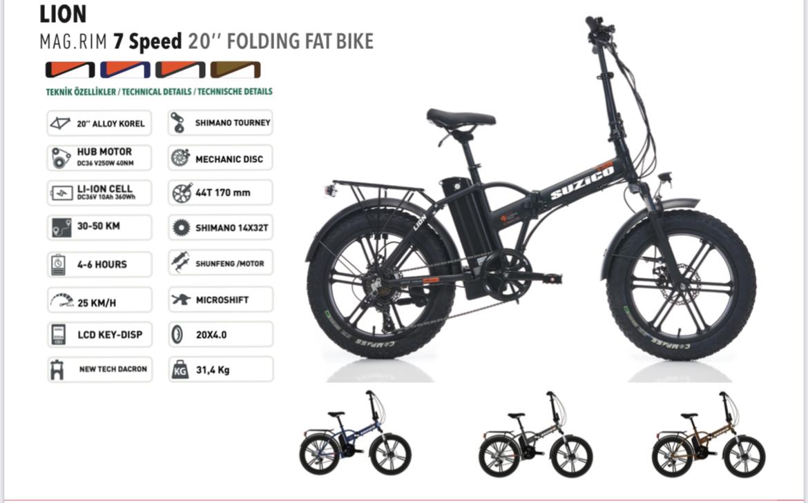 Suzico 20 Jant LION E-bike Kalın Teker Katlanır Elektrikli Bisiklet