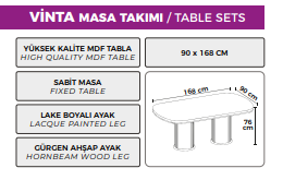 Cns  Vinta Serisi Lak Panel Sabit Masa + 4 Onex Ahşap Ayak Sandalye Görseli