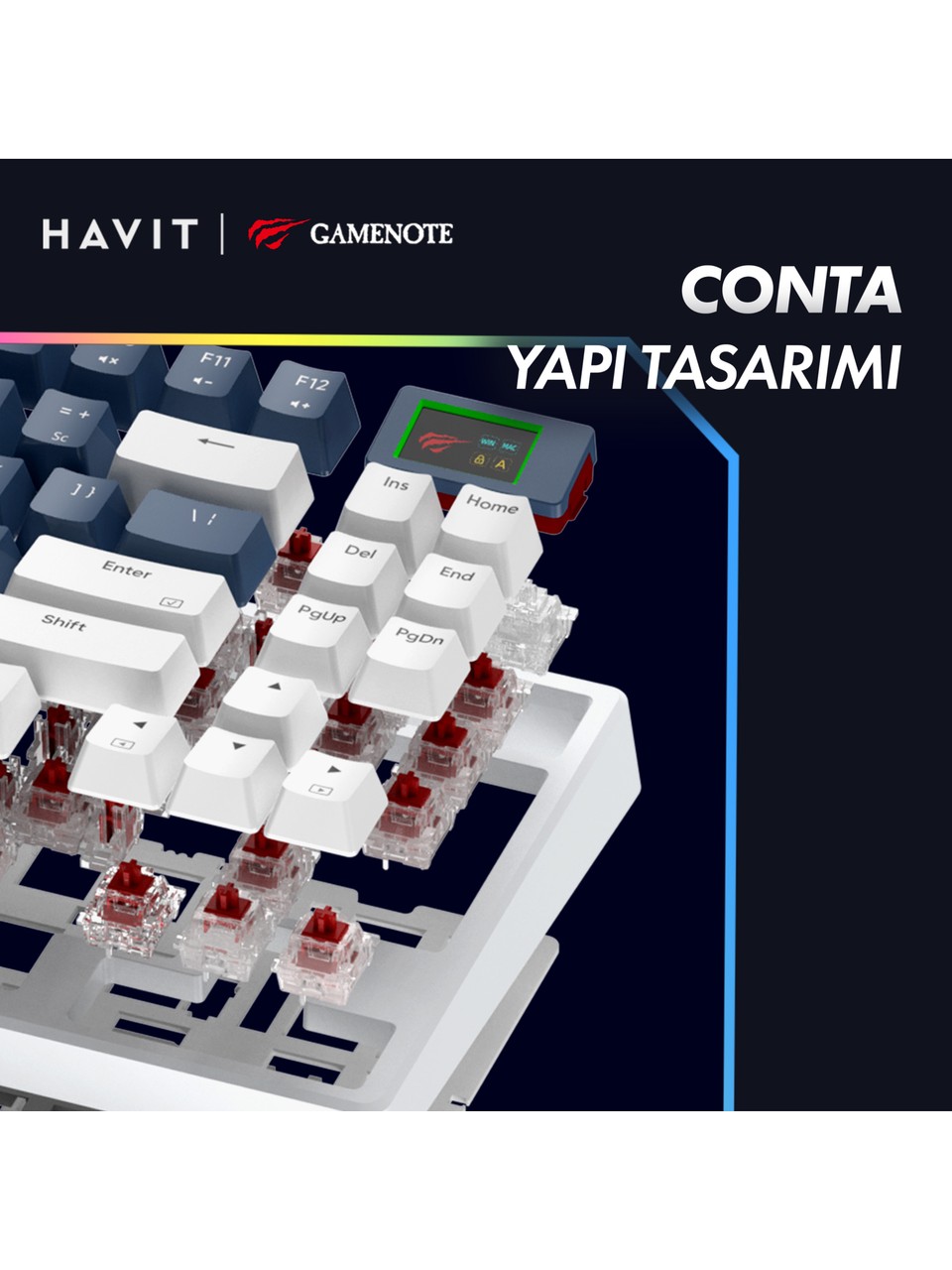 Havit Gamenote Kb884l Rgb Tkl Red Switch Kablolu Mekanik Oyuncu Klavyesi Görseli