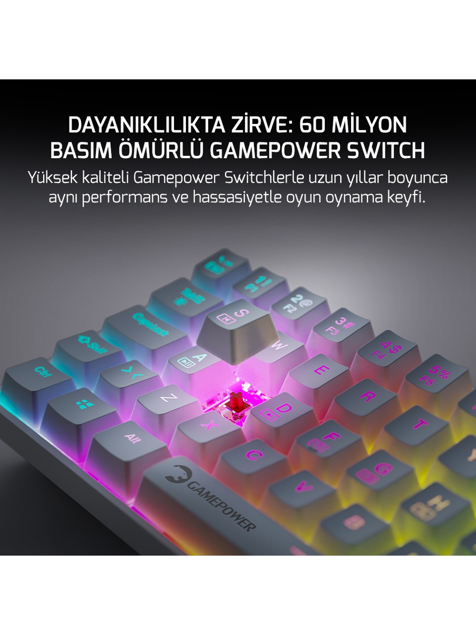 Gamepower Lyra Rgb 60M 62TUŞ Siyah Mekanik Kablolu Red Switch Klavye Görseli