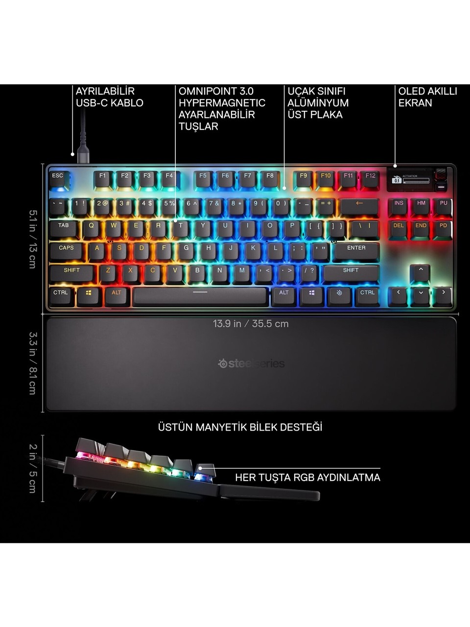 Steelseries Apex Pro Tkl Gen 3 Siyah Rgb Omnipoint Switch Kablolu Mekanik Oyuncu Klavyesi Görseli