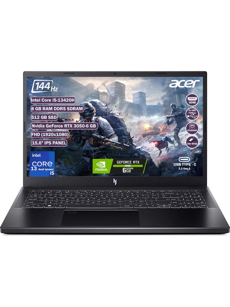Acer Nitro V 15 Anv15-51-59cj Nh.qncey.001 İ5-13420h 8Gb 512 Gb Ssd Rtx3050 15.6