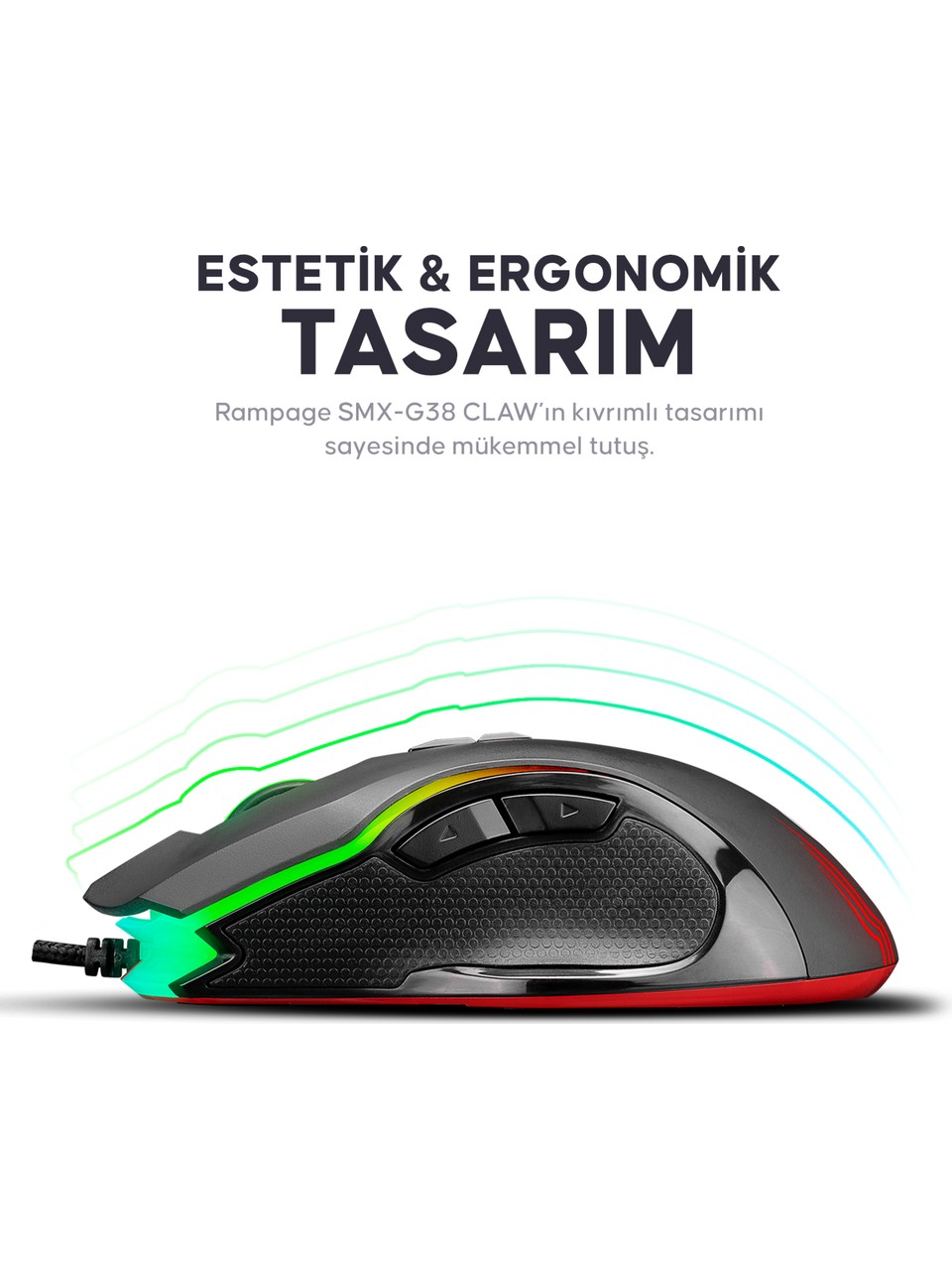 Rampage SMX-G38 Claw RGB Makrolu Optik Kablolu Oyuncu Mouse Görseli